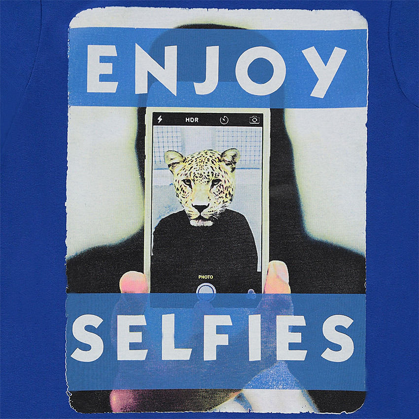 Tee-shirt manches longues en jersey uni avec print fantaisie 