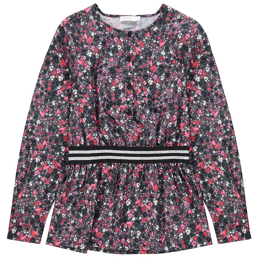 Junior - Tunique manches longues à fleurs et élastique rayé 
