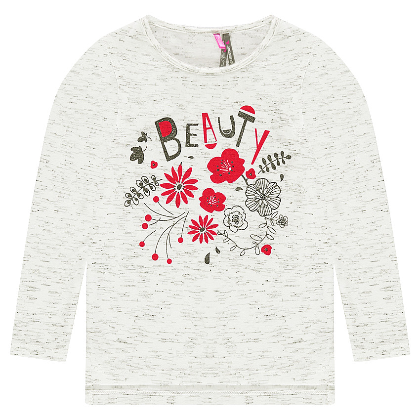 Tee-shirt manches longues en jersey jaspé avec fleurs pailletées  
