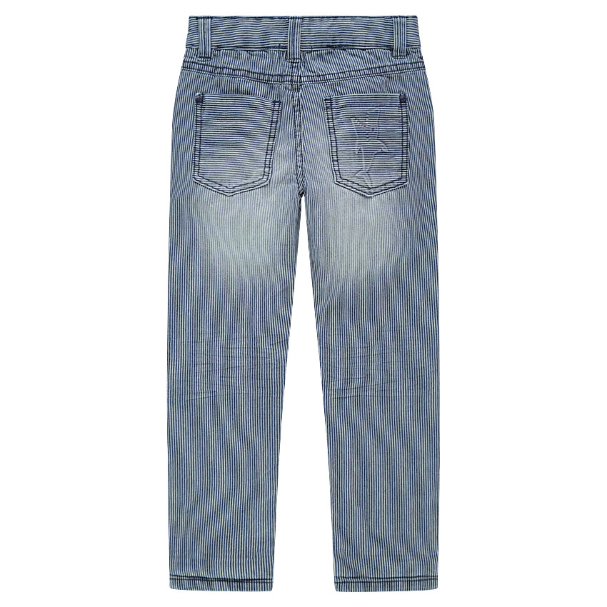 Pantalon en coton à fines rayures et requin en relief 