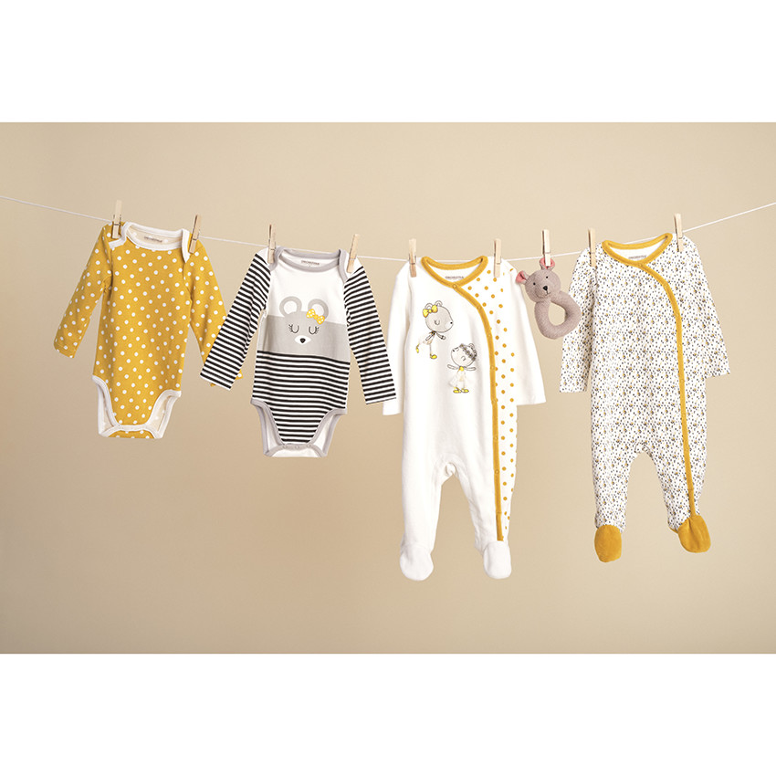 Lot de 2 dors-bien en velours avec imprimés souris et touches de jaune 