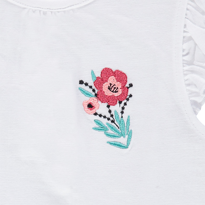 Tee-shirt manches courtes en jersey avec fleur brodée et manches volantées 