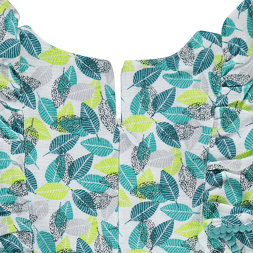 Robe imprimée feuilles all-over avec manches volantées 