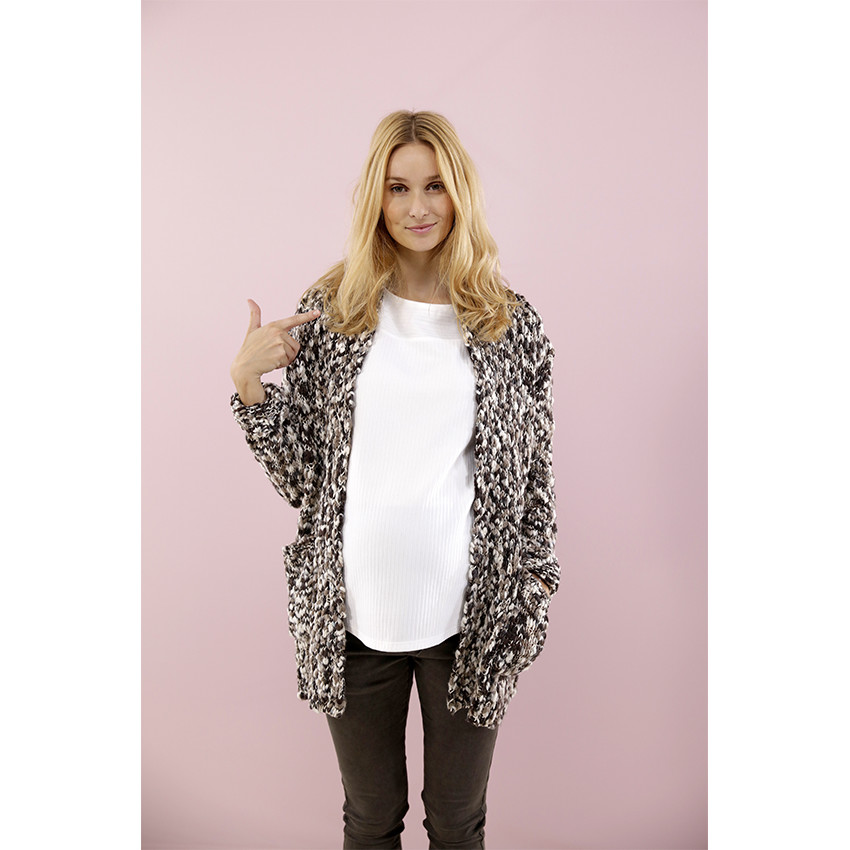 Gilet de grossesse en maille épaisse avec fil argenté 