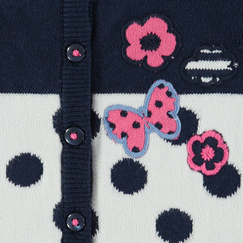 Gilet en tricot à pois et rayures avec patchs brodés 