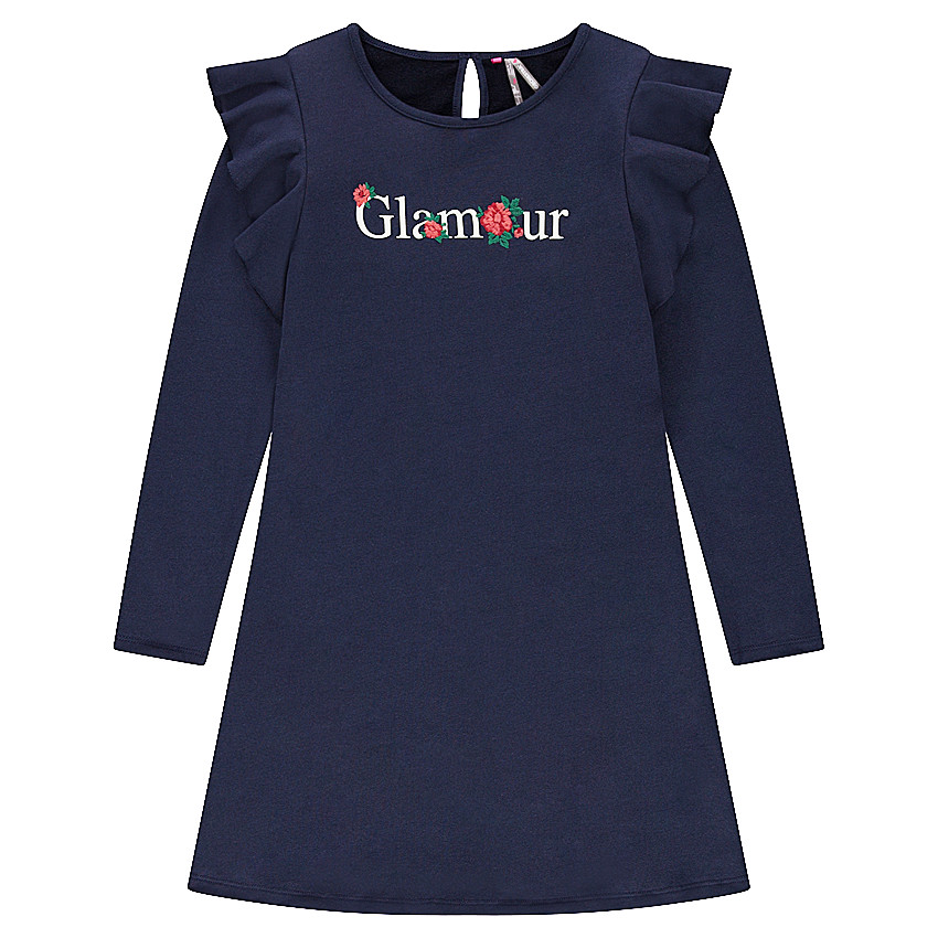 Junior - Robe en molleton fluide avec volants et fleurs brodées 