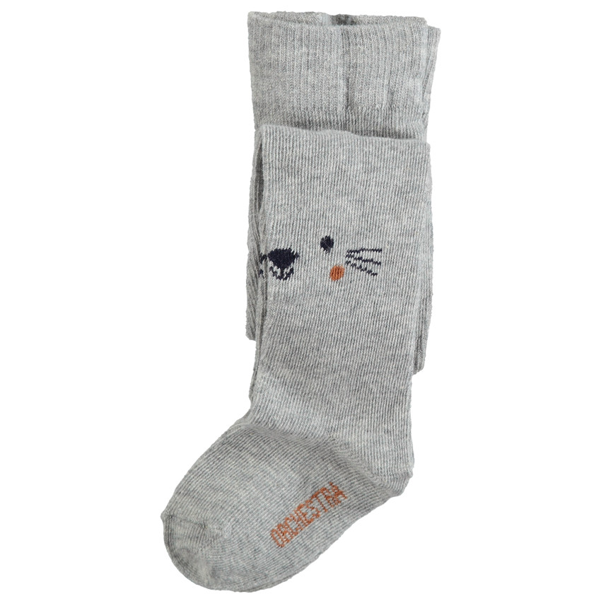 Collant épais gris chiné avec lapin en jacquard 