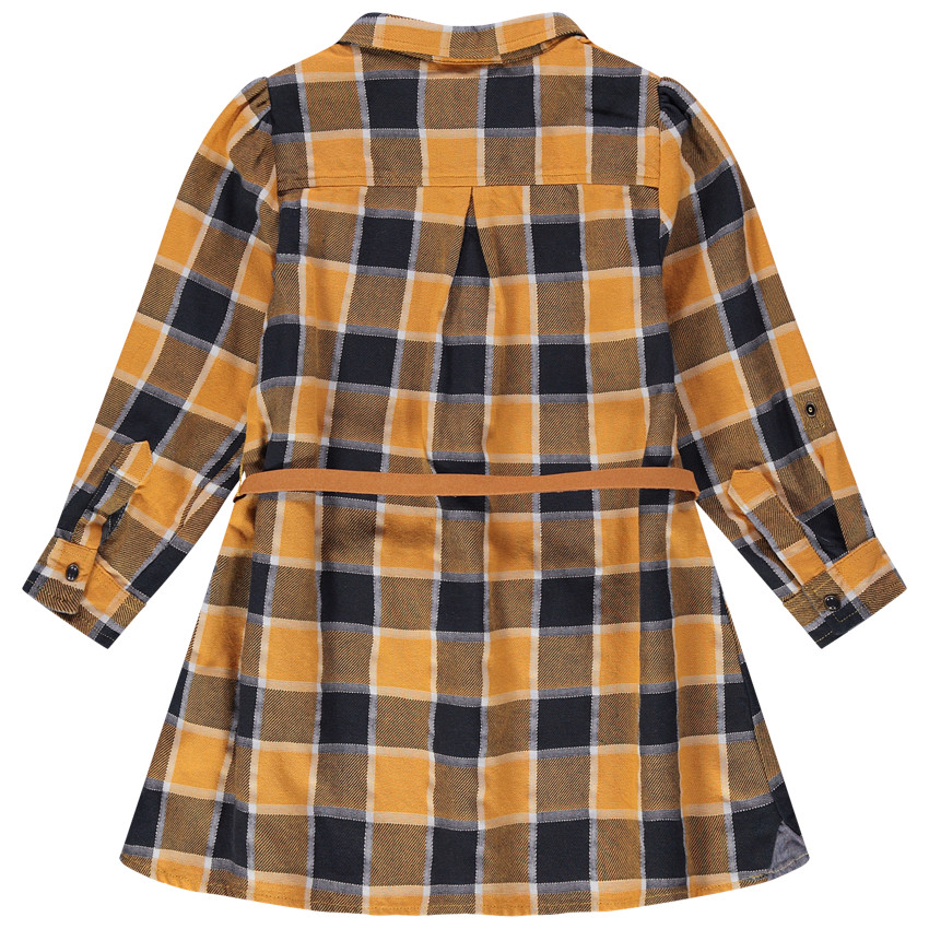 Robe manches longues à carreaux contrastés et ceinture amovible 