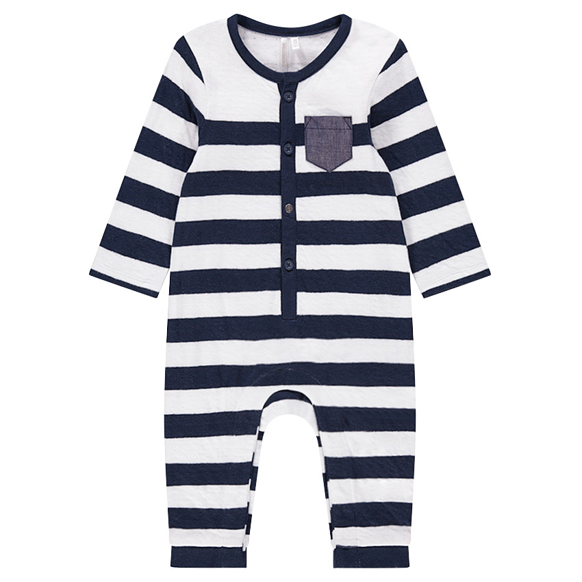 Combinaison longue à rayures all-over et poche en chambray 