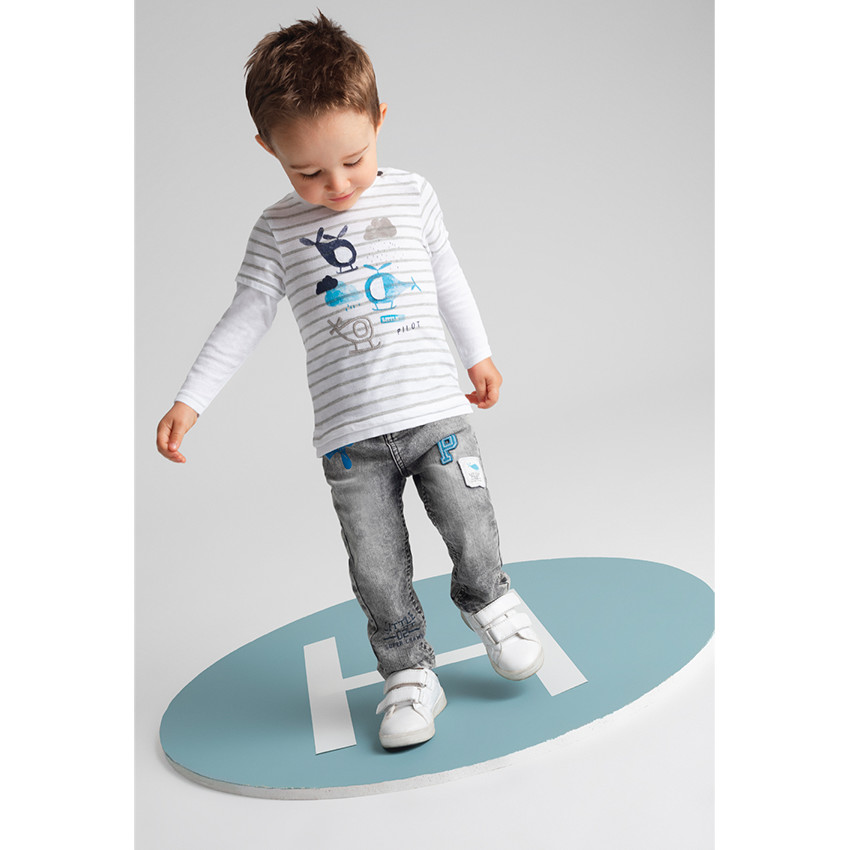 Tee-shirt manches longues effet 2 en 1 avec hélicoptères printés 