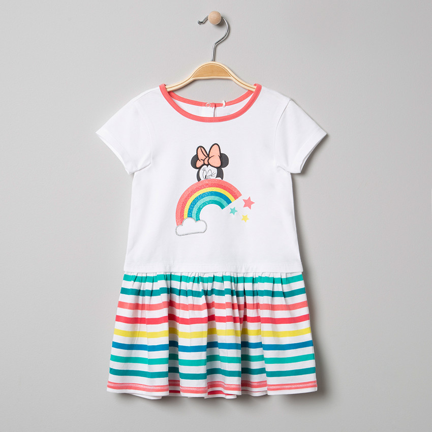 Robe manches courtes en coton bio print Minnie Disney et paillettes 