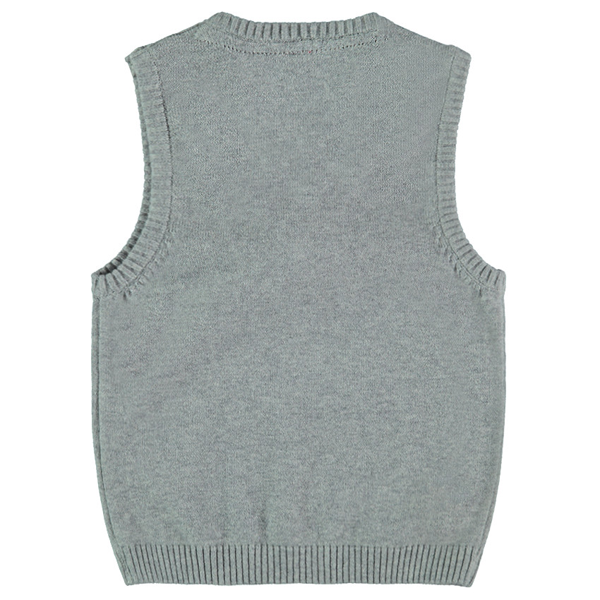 Pull sans manches en tricot avec bonnet en jacquard et pompon 