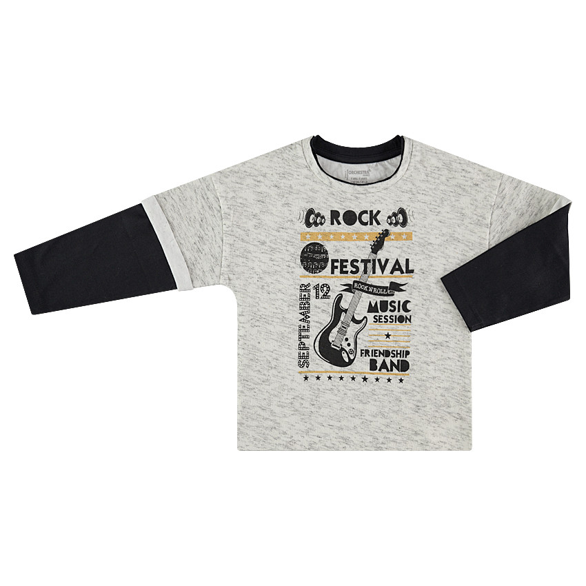 Tee-shirt manches longues effet 2 en 1 avec textes et guitare printés 