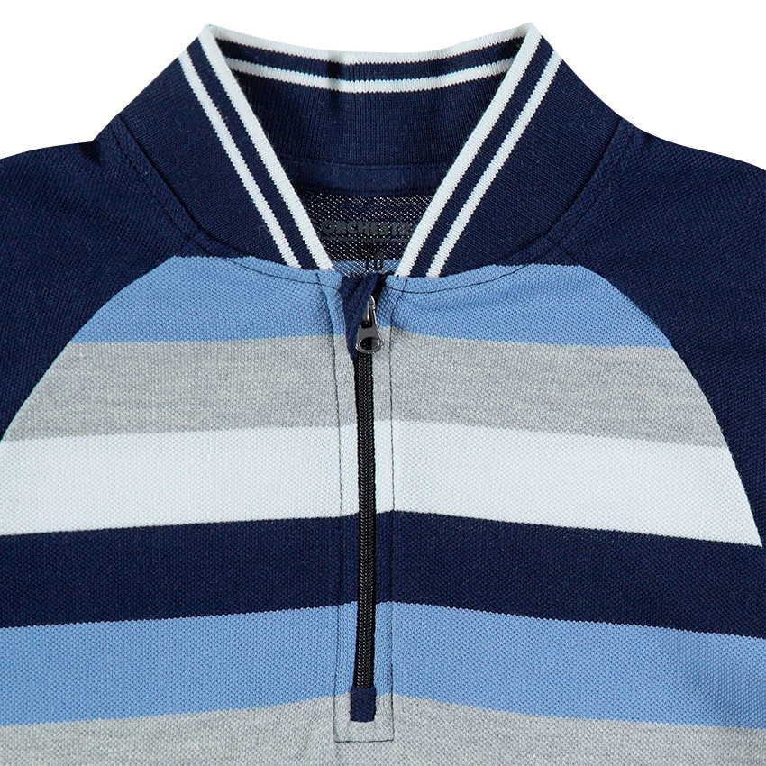 Junior - Polo manches longues en jersey avec rayures contrastées et zip 