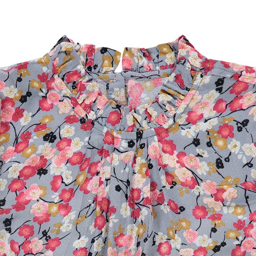 Tunique manches longues avec imprimé floral all-over et col fantaisie 