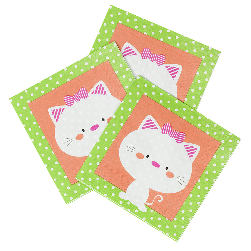 Lot de 20 serviettes d'anniversaire en papier motif chat 