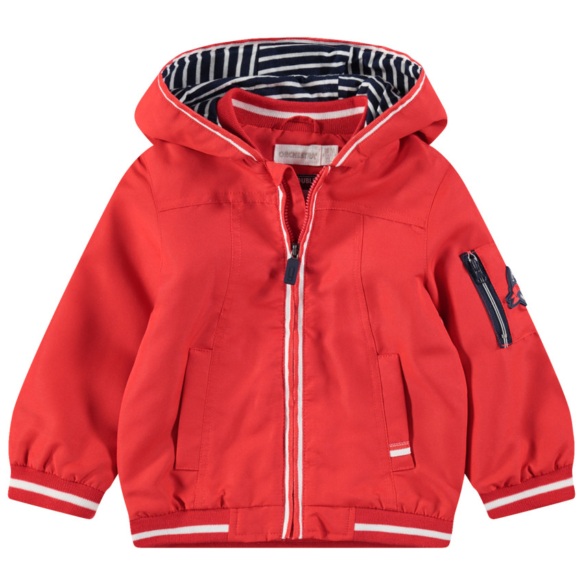 Coupe-vent uni avec doublure en jersey rayé et poches 