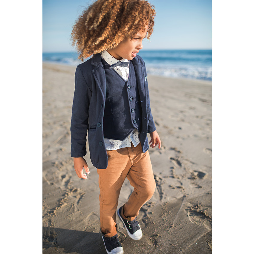 Pantalon coupe chino en coton fantaisie camel 