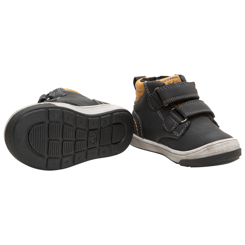 Bottillons effet cuir à scratchs et col contrasté 