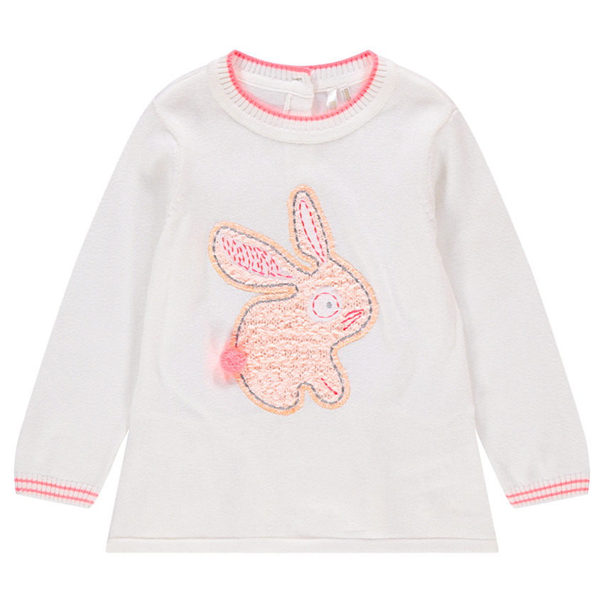 Pull en tricot avec lapin brodé et empiècements en dentelle 