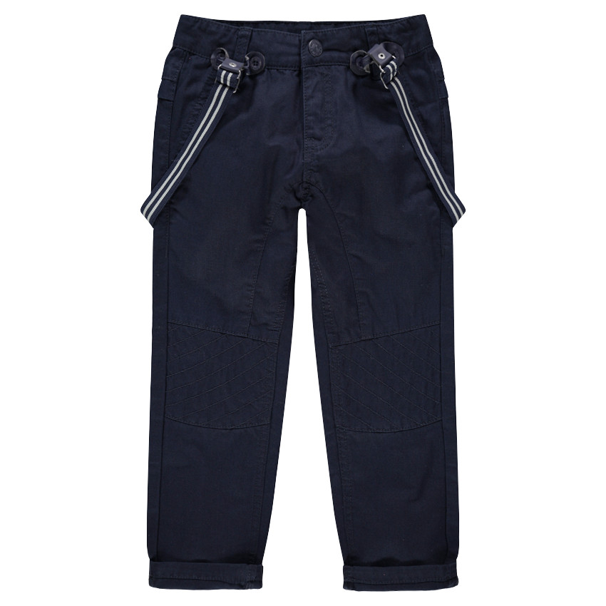 Pantalon en toile bleu marine avec bretelles rayées amovibles 