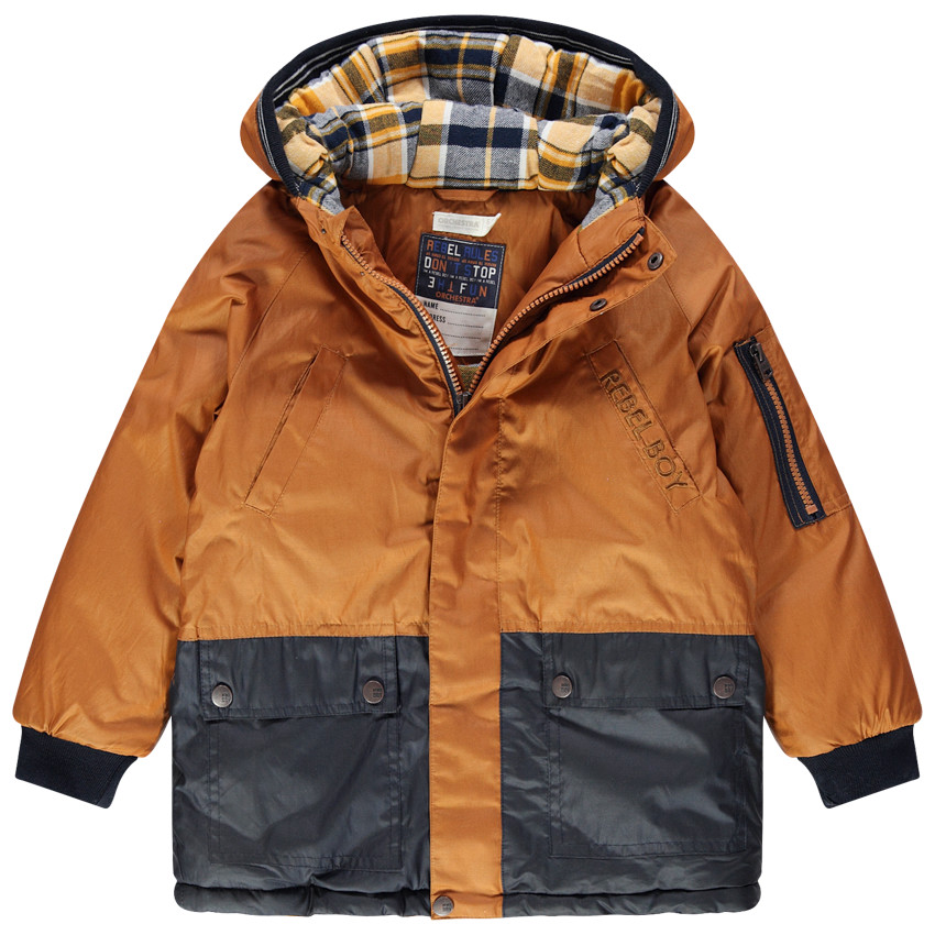 Parka bicolore doublée flanelle à poches  