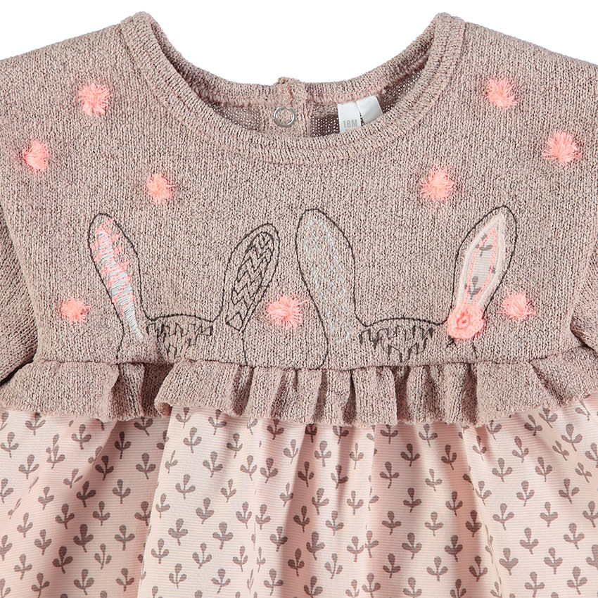 Tunique effet 2 en 1 avec pompons et motif graphique 