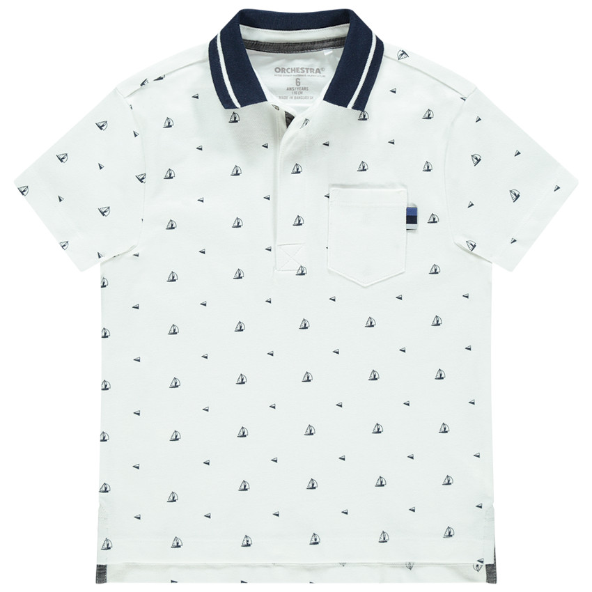 Polo en coton piqué imprimé bateaux à poche 