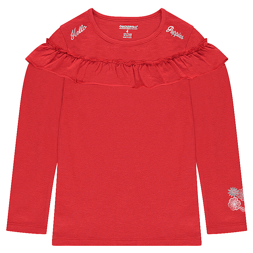 Tee-shirt manches longues en jersey avec volant et prints argentés 