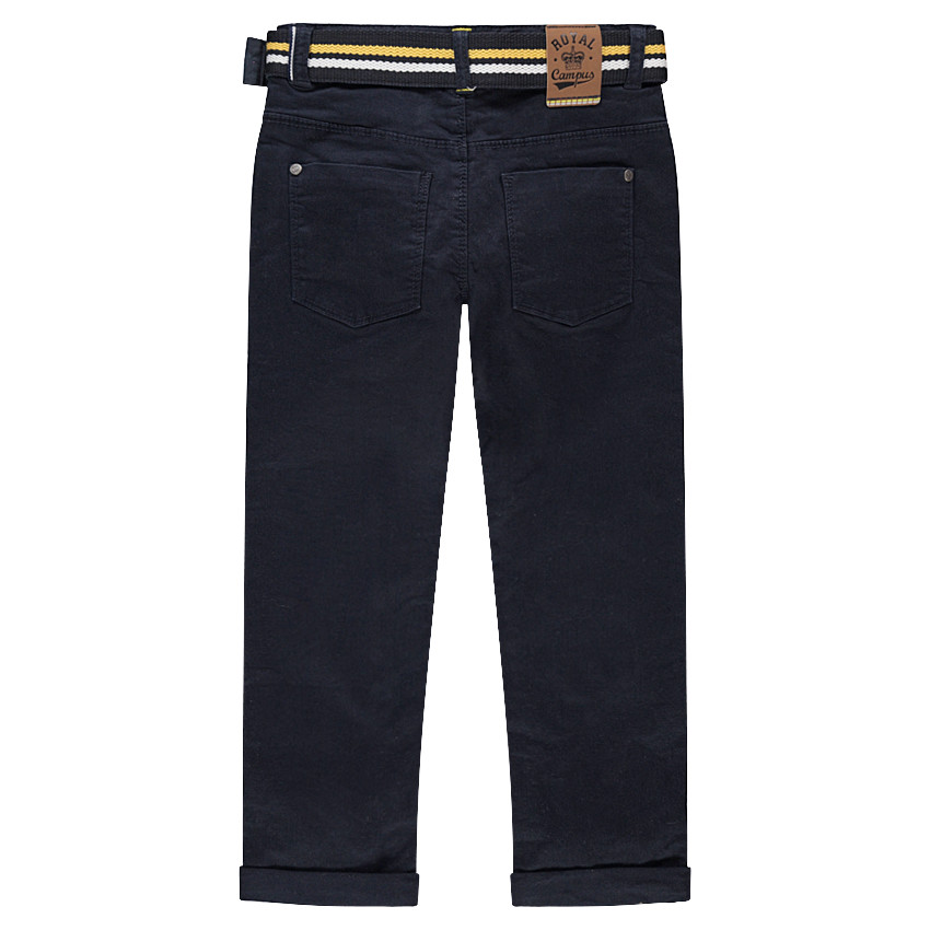Pantalon en twill uni marine avec ceinture tressée amovible 
