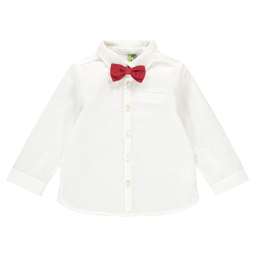 Chemise manches longues en coton fantaisie avec noeud amovible 