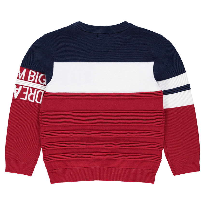 Pull en tricot fantaisie avec inscriptions en jacquard 