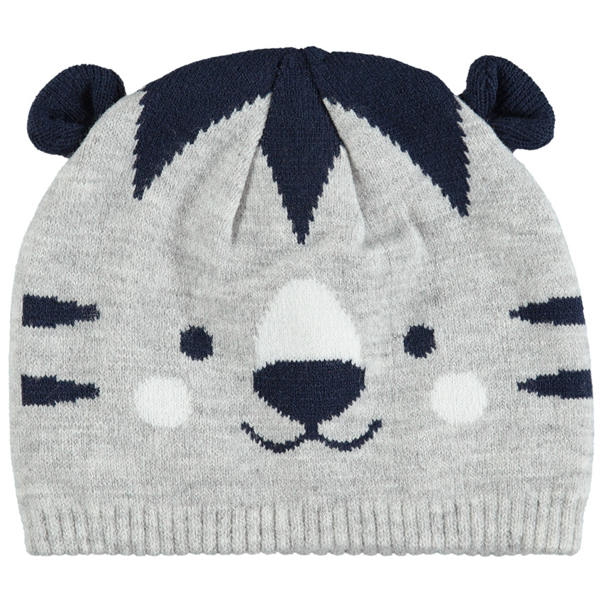 Bonnet en tricot tigre avec oreilles en relief 