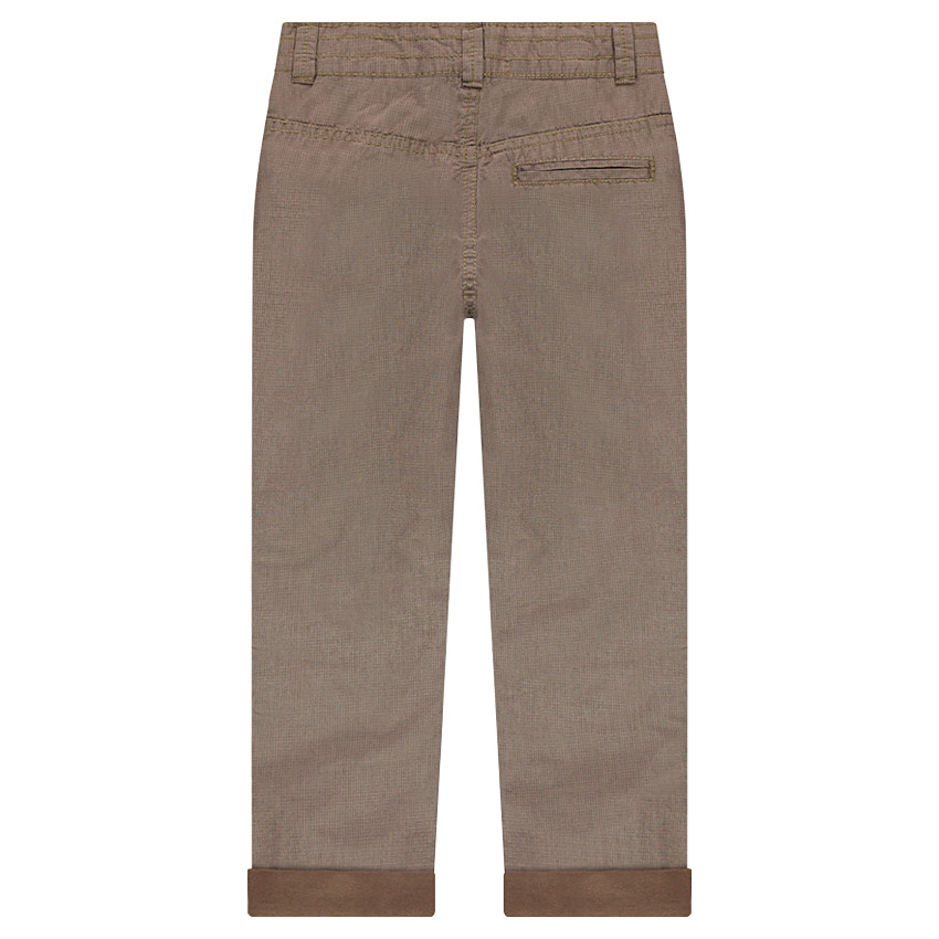Broek van fantasiejerseystof met aantreklintjes 