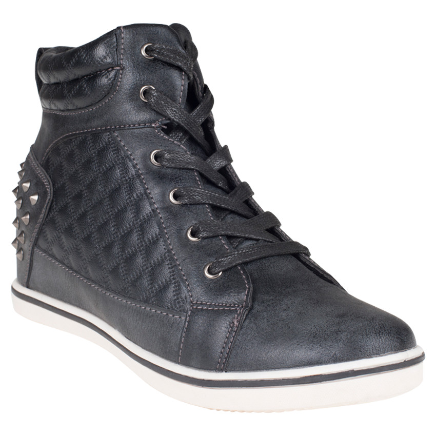 Bottillons noirs à lacets effet matelassé avec talon compensé 