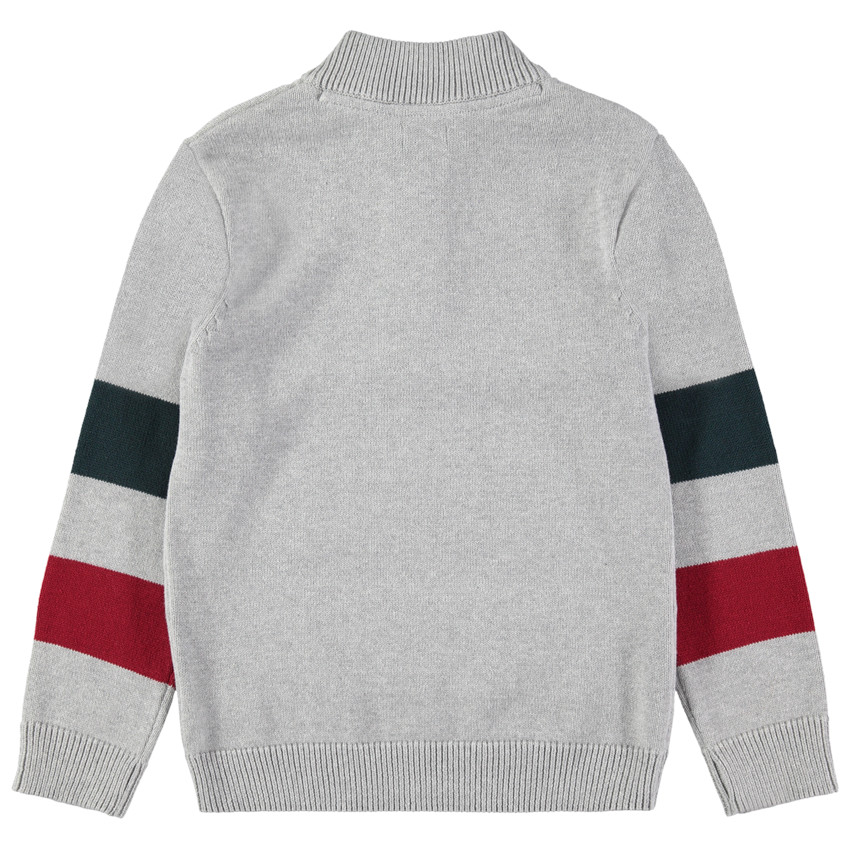 Junior - Pull en tricot avec inscriptions en jacquard et col zippé 