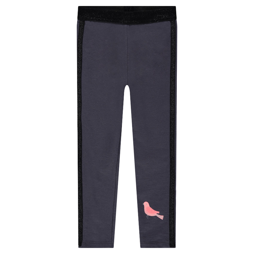 Legging avec bandes pailletées et oiseau printé 