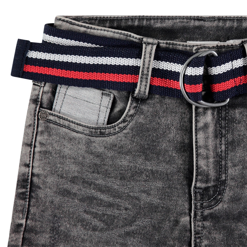 Jean souple effet used avec ceinture ajustable rayée 