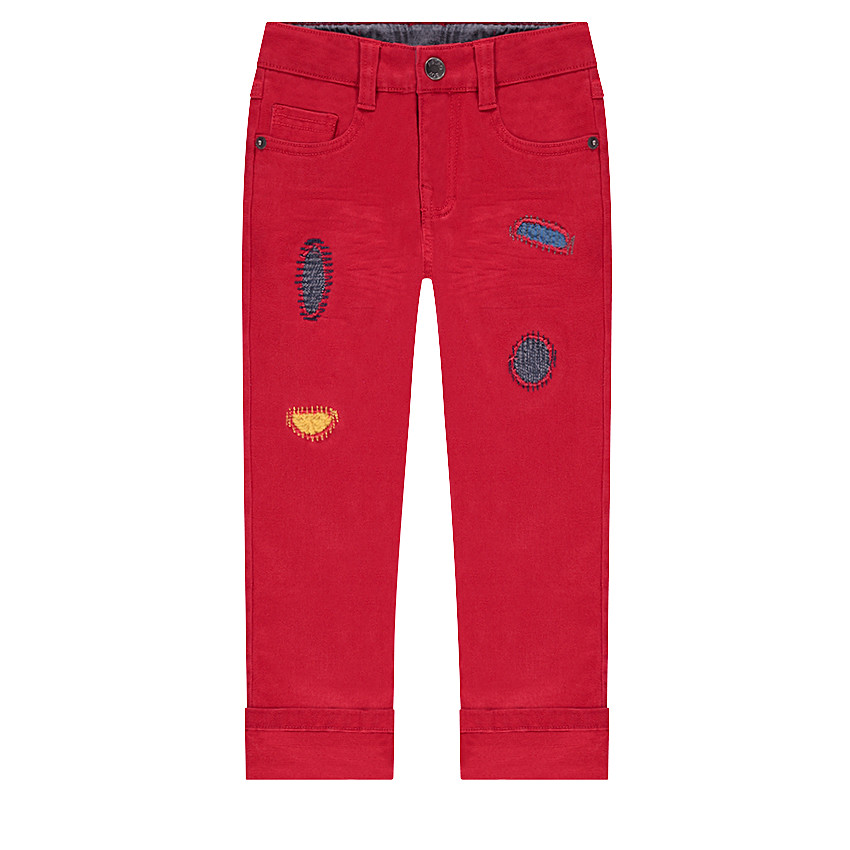 Pantalon rouge avec déchirures fantaisie 
