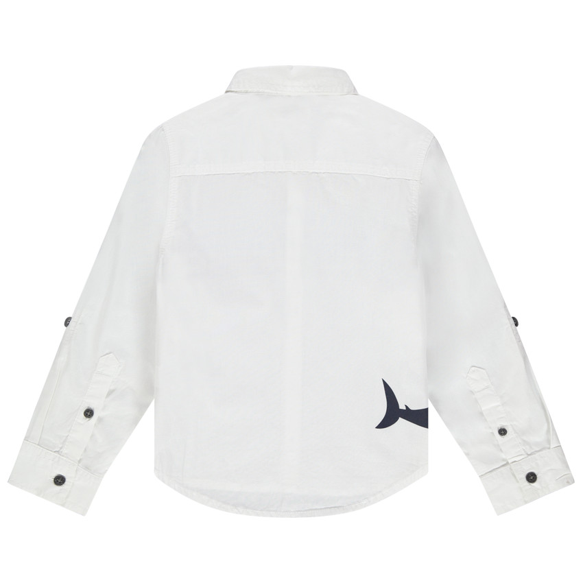Chemise manches longues en coton à rayures et requin printé 