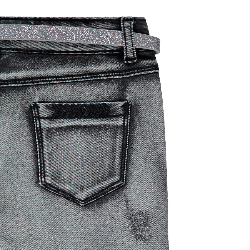 Junior - Jeans effet surteint avec ceinture pailletée 
