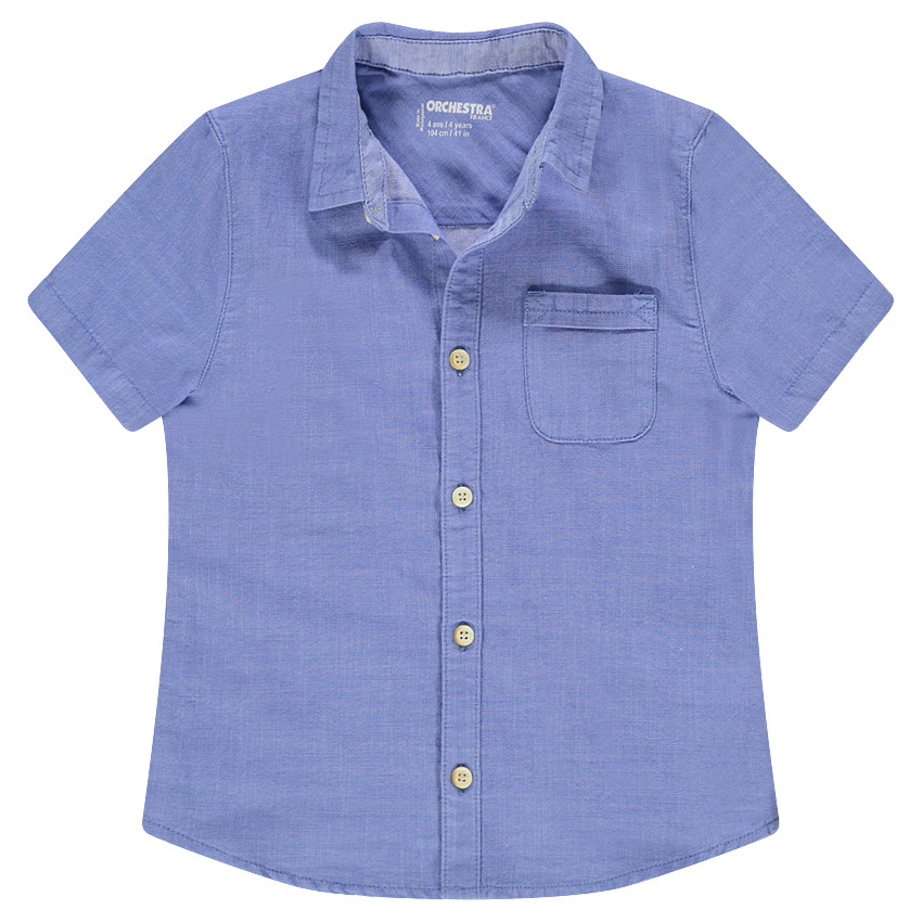Chemise manches courtes bleue avec poche plaquée 