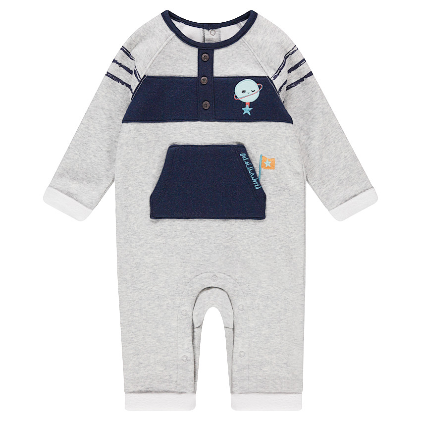 Combinaison longue en maille doublée sherpa avec bandes et poche kangourou 