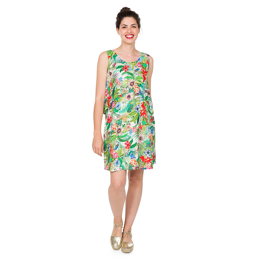 Robe de grossesse volantée avec imprimé tropical 
