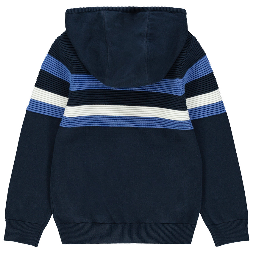 Gilet à capuche en tricot fantaisie à bandes contrastées 