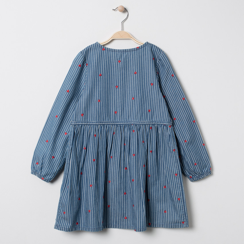 Robe manches longues en chambray à rayures et coeurs 