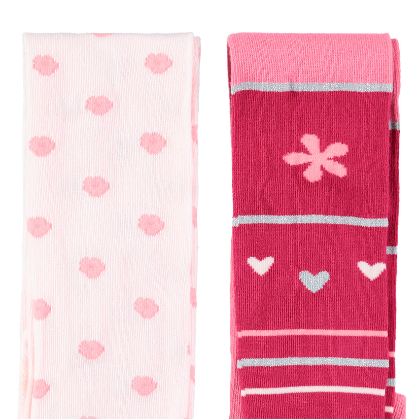 Lot de 2 collants épais à motifs pois/coeurs en jacquard  