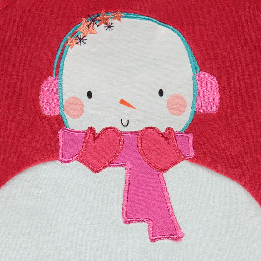Dors-bien en velours avec motif bonhomme de neige brodé 