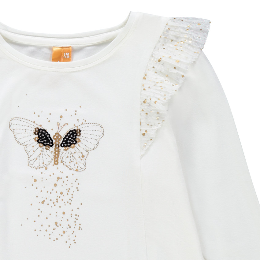 T-shirt manches longues uni print papillon et pans croisés au dos 
