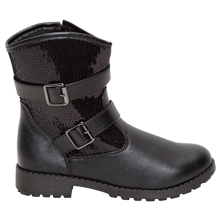 Bottines noires à sequins et boucles fantaisie 